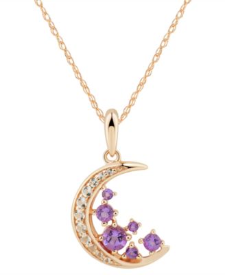 Macy's - Amethyst (1/3 ct. t.w.) & White Topaz (1/5 ct. t.w.) Crescent Moon 18" Pendant Necklace in 14k Rose Gold