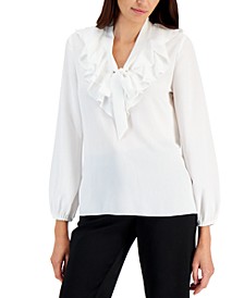 Women's Printed Tie-Front Ruffled Blouse 