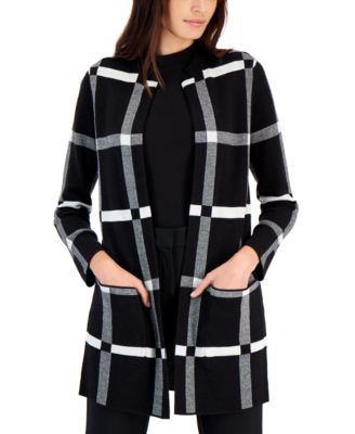 Kasper - Women's Checkered Notched-Collar Cardigan Jacket