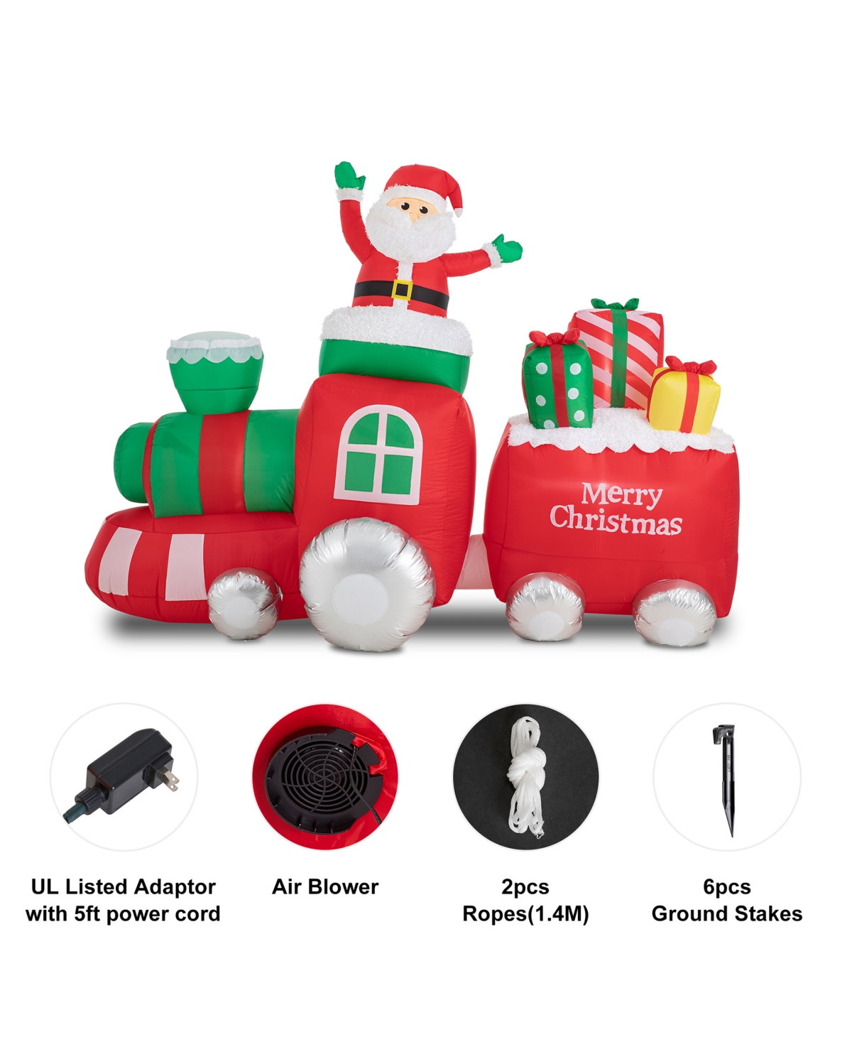 Glitzhome Lighted Inflatable Santa on Pick-Up Train Decor