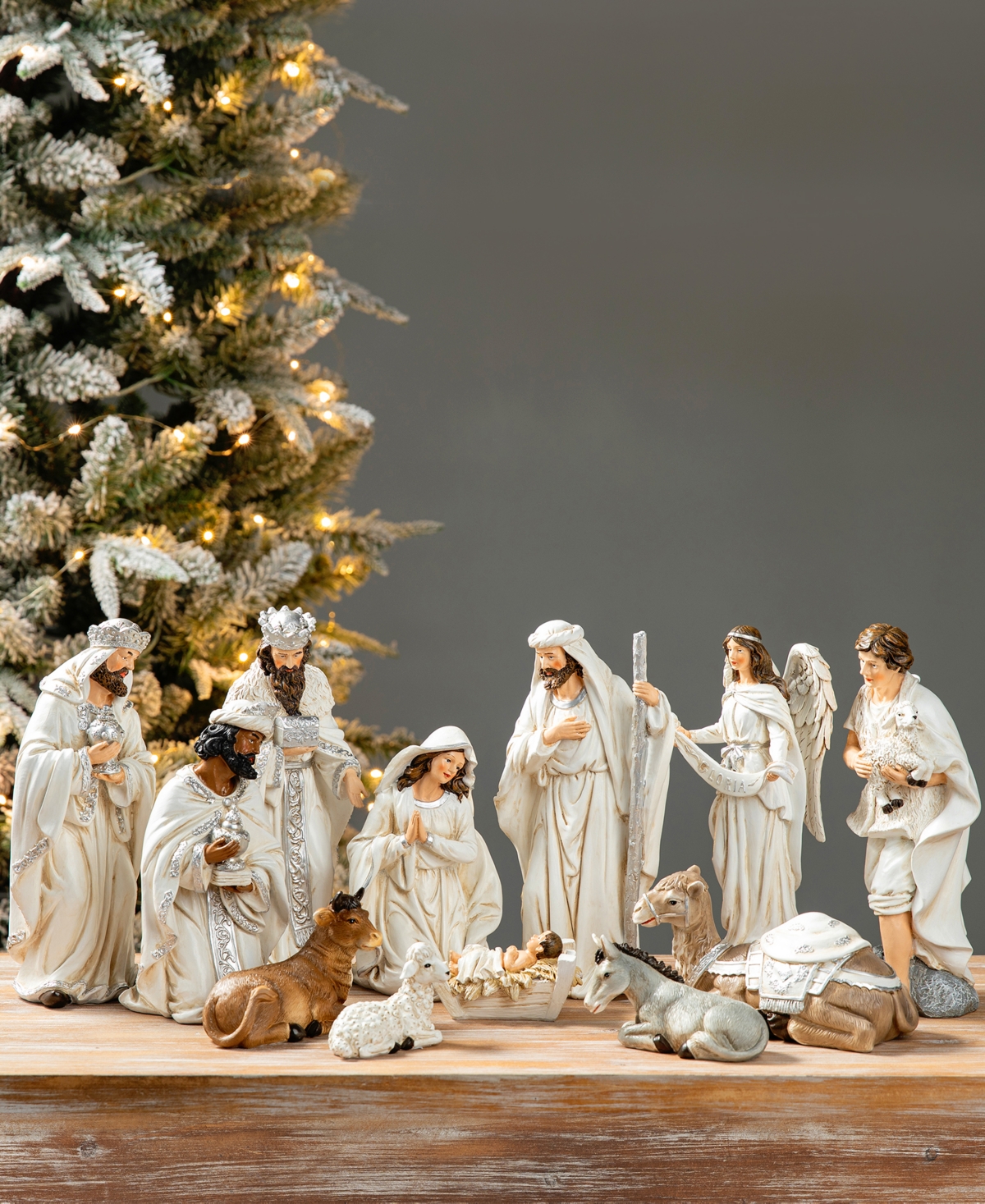 Glitzhome Resin Nativity Figurine Set, 12 Piece