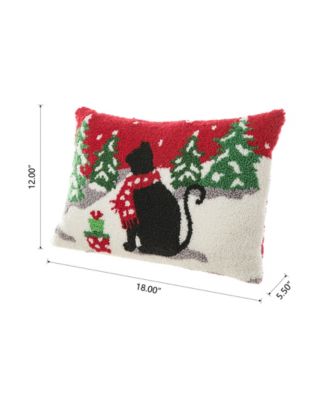 Hooked Christmas Cat Pillow, 18" x 12"