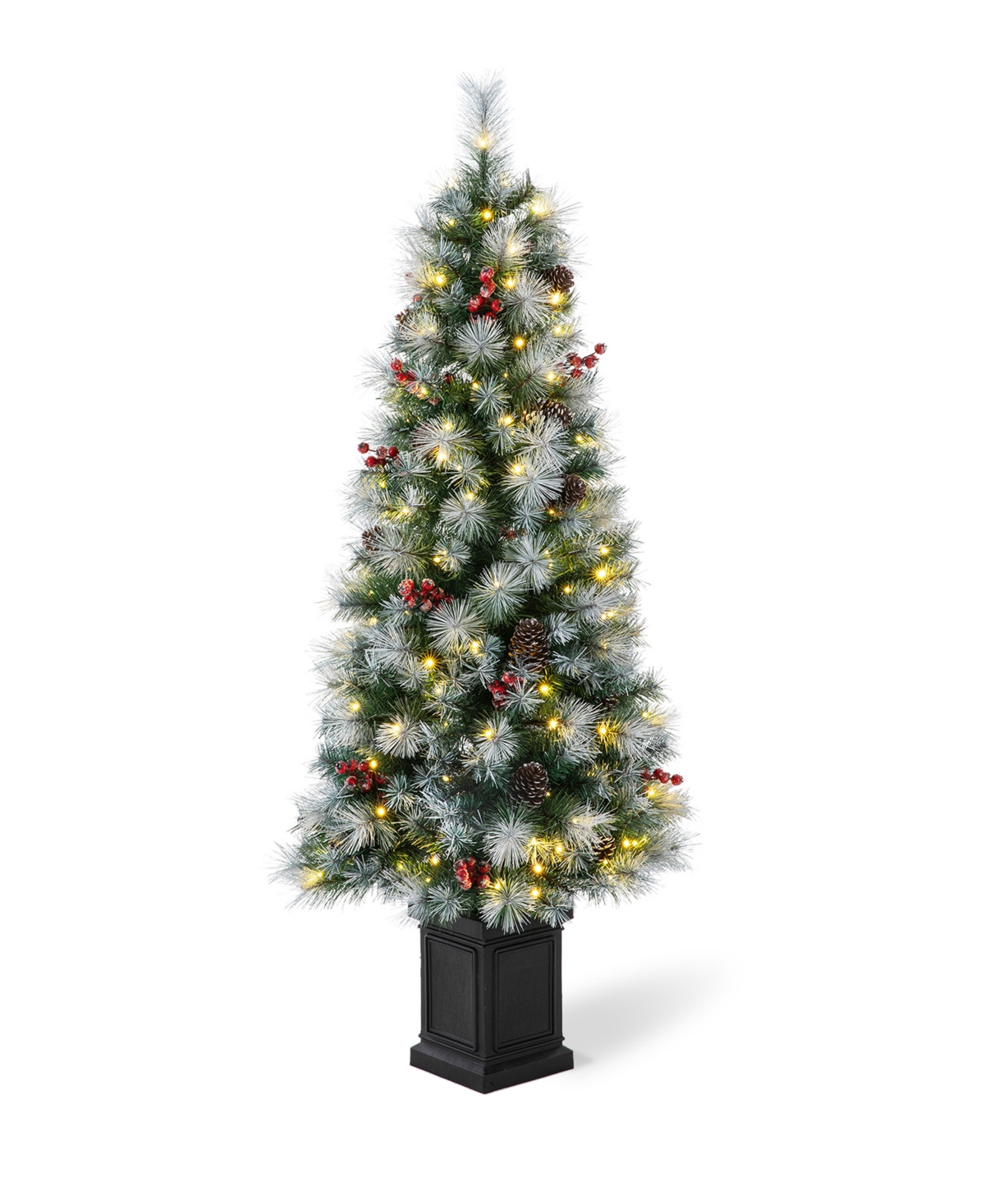 Glitzhome Pre-Lit Pine Artificial Christmas Porch Tree with 150 Warm White Lights