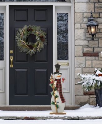 36" Lighted Wooden Snowman Porch Decor