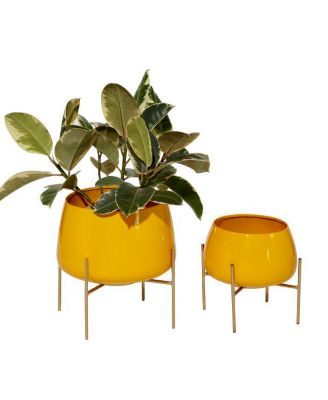 Metal Contemporary Planters with Stand, Set of 2