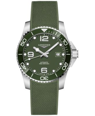 Longines - Men's Swiss Automatic HydroConquest Green Rubber Strap Watch 41mm