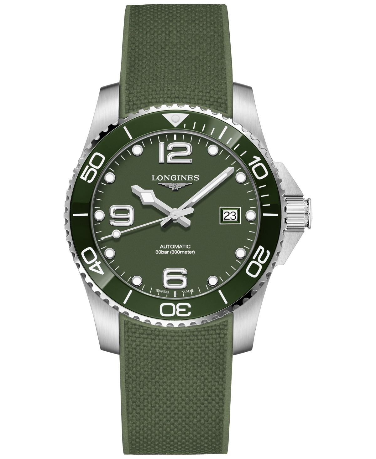 Shop Longines Men's Swiss Automatic Hydroconquest Green Rubber Strap Watch 41mm In No Color