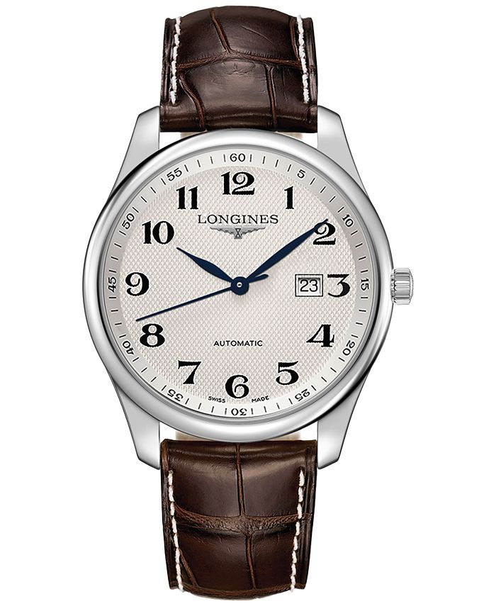 Longines Men's Swiss Automatic Master Brown Leather Strap Watch 42mm ...