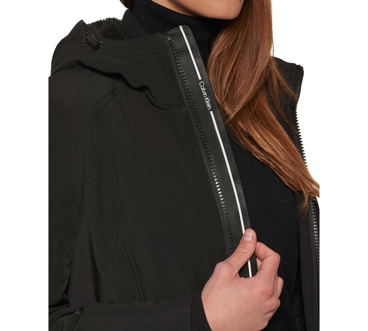 Calvin Klein Women's Petite Hooded Faux-Fur-Lined Anorak Raincoat