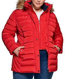 Plus Size Faux-Fur-Trim Hooded Puffer Coat, Created for Macy's