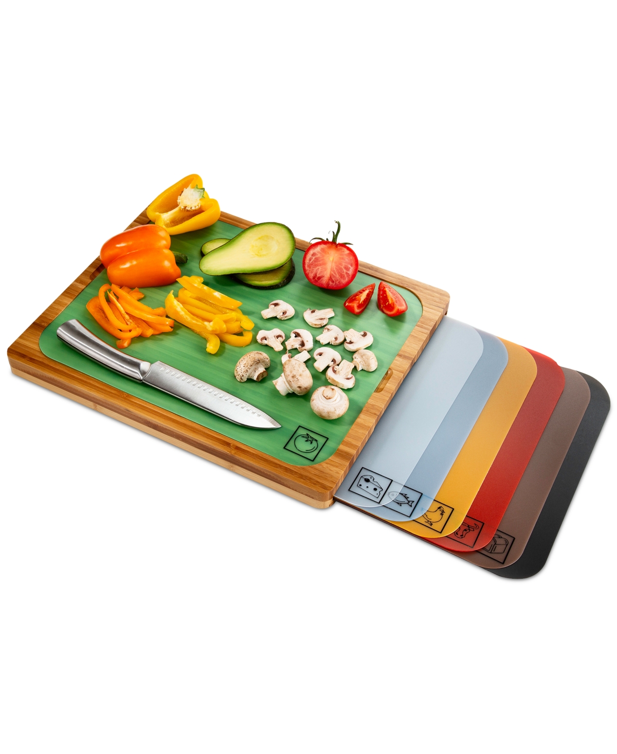 Seville Classics Bamboo Cutting Board & Flexible Food Mats Set In Bamboo