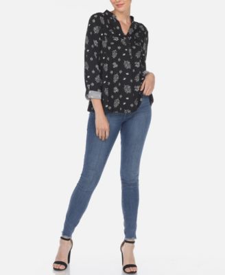 Women's Pleated Leaf Print Blouse