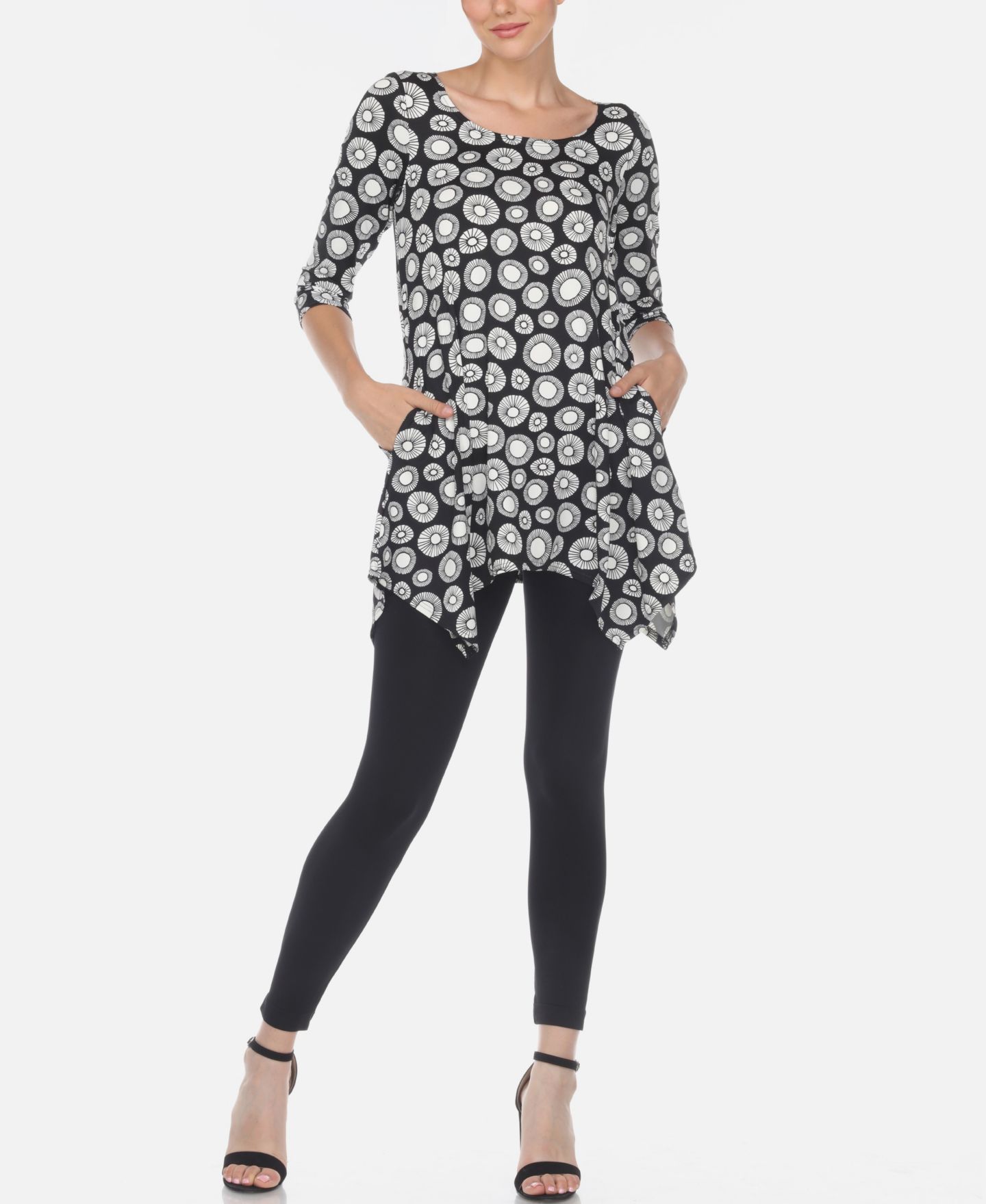 Женский топ White Mark Printed Geometric Circle Tunic Top, цвет: Чёрный — фото 4