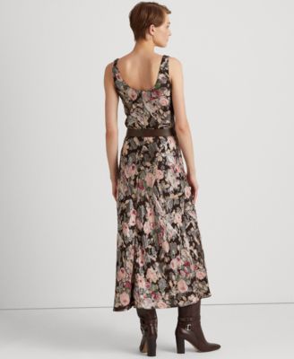 送関込【LAUREN RALPH LAUREN】FLORAL SLEEVELES JACQUARD DRESS Lauren Ralph Lauren Women's Pink Floral Sleeveless Jacquard