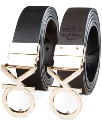 Men's Reversible Monogram Plaque Leather Belt