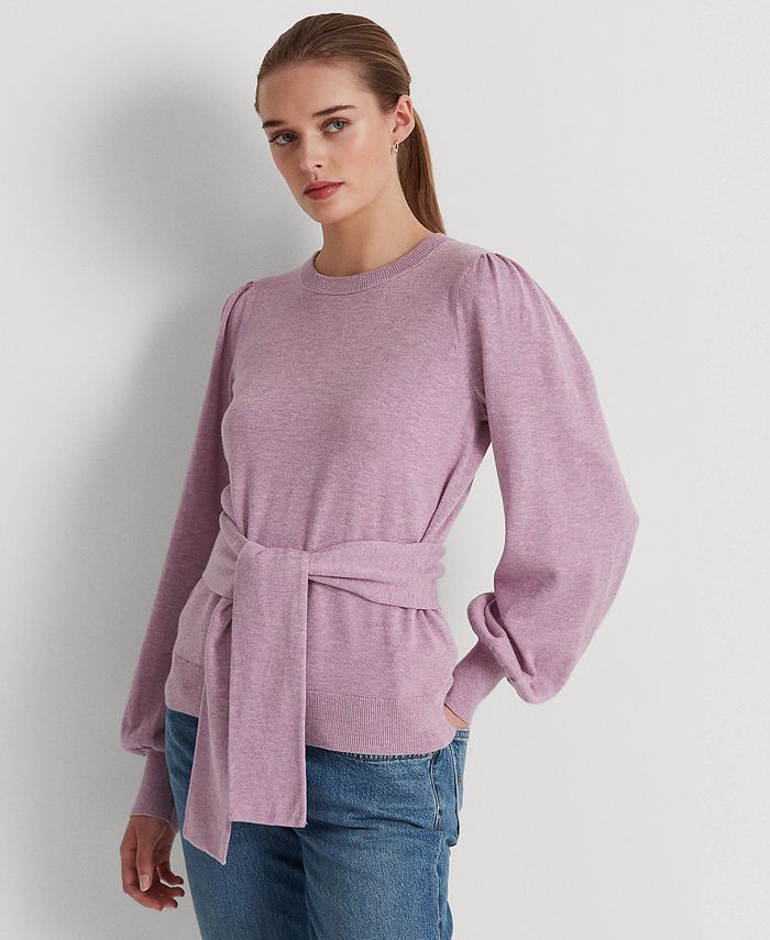 Lauren Ralph Lauren Belted Cotton-Blend Sweater - Macy's