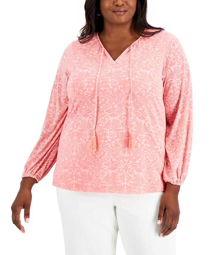 JM Collection Plus Size Printed V-Neck Top, Created for Macy's - Macy's