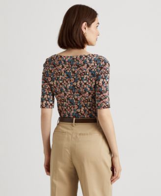 Lauren Ralph Lauren Floral Stretch Cotton Boatneck T-Shirt