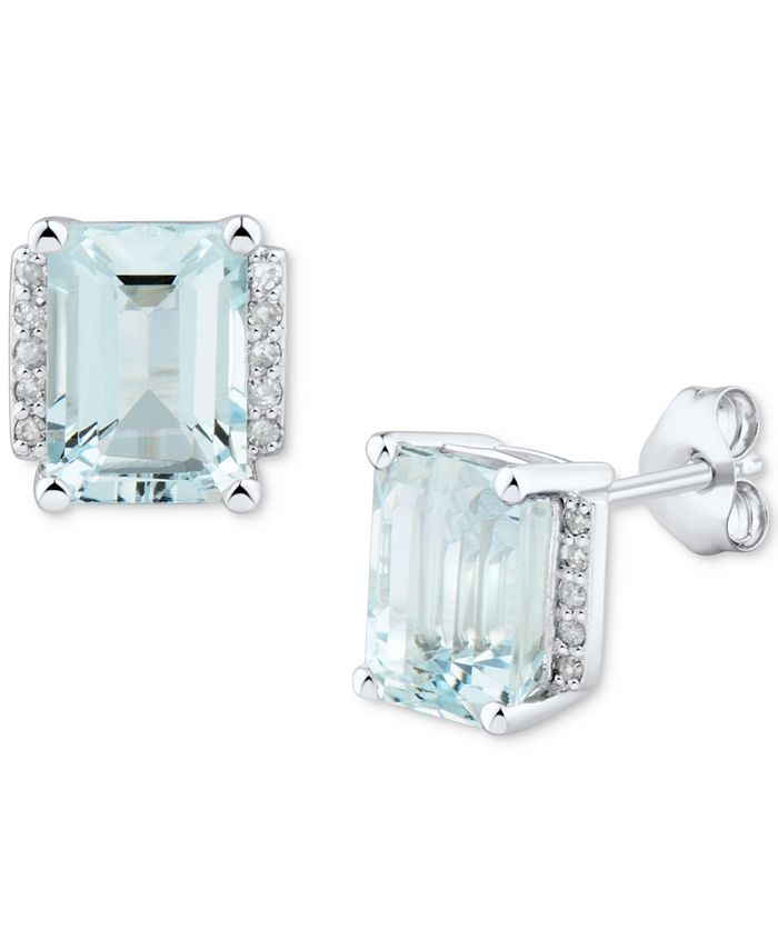 Macy s Aquamarine 1 3 4 ct. t.w. Diamond 1 20 ct. t.w. Stud