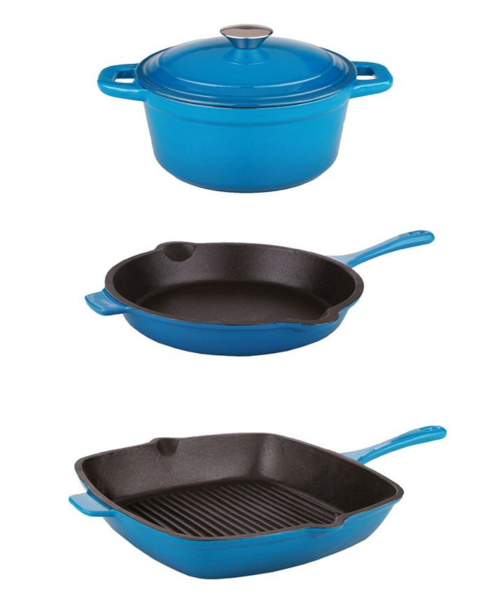 BergHOFF Neo Cast Iron Grill Pan, Fry Pan and 3 Quart Dutch Oven, Set of 3