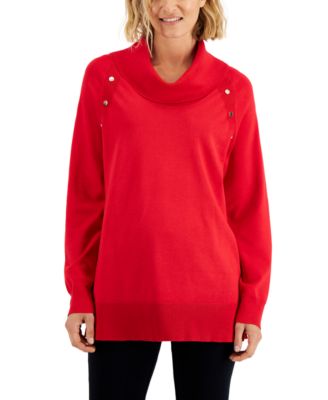 JM Collection - Women's Cowlneck Snap-Front Sweater