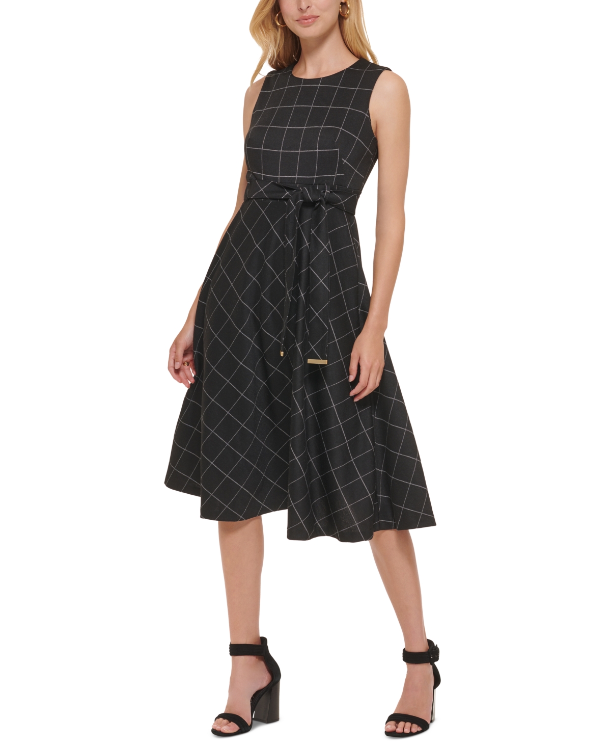 Calvin Klein Windowpane Fit & Flare Dress