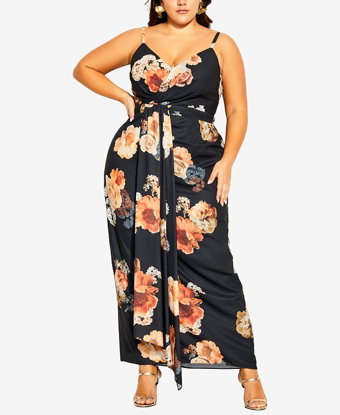 City Chic Trendy Plus Size Autumn Rose Maxi Dress - Macy's