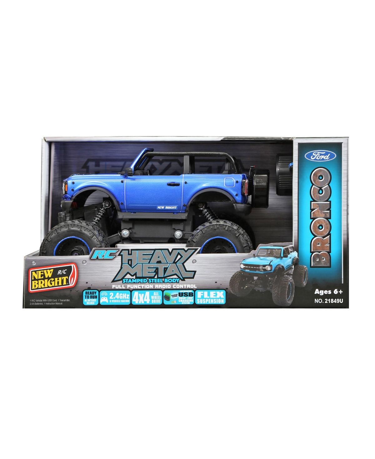 New Bright Kids' 1:18 Remote Control Heavy Metal Ford Bronco, 4" L X 4" W In Blue