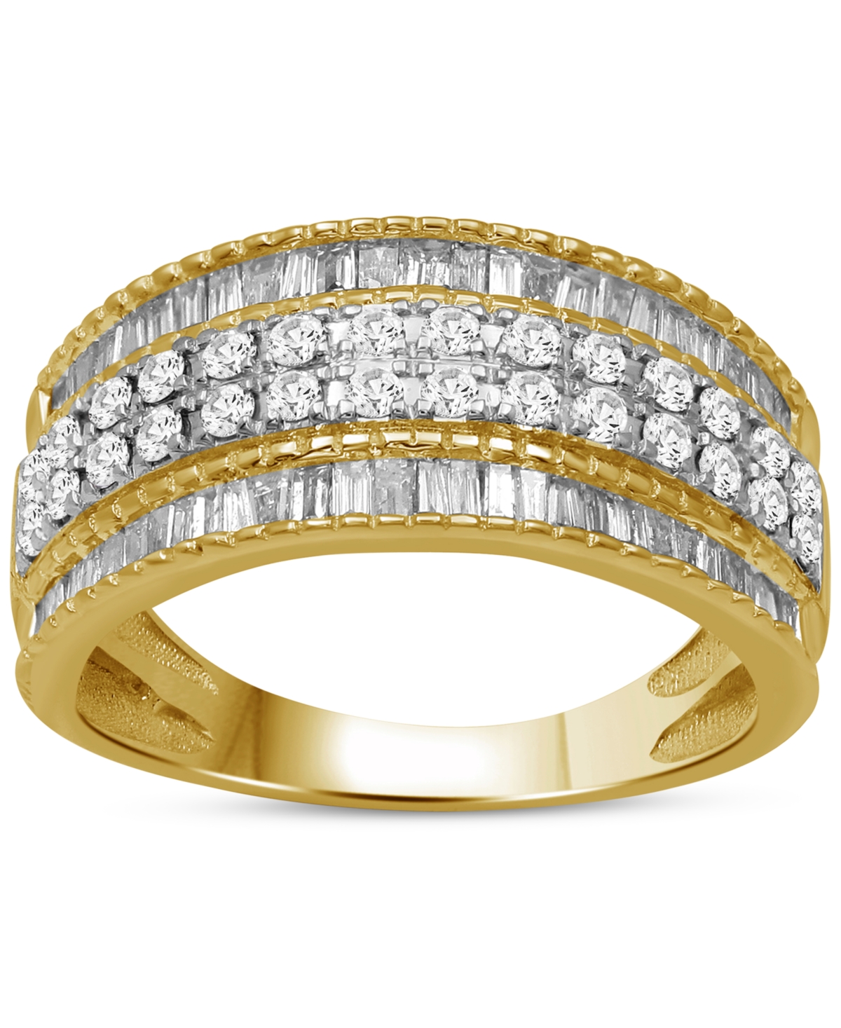 Macy's Diamond Round & Baguette Multirow Band (1 Ct. T.w.) In 14k White Or Yellow Gold