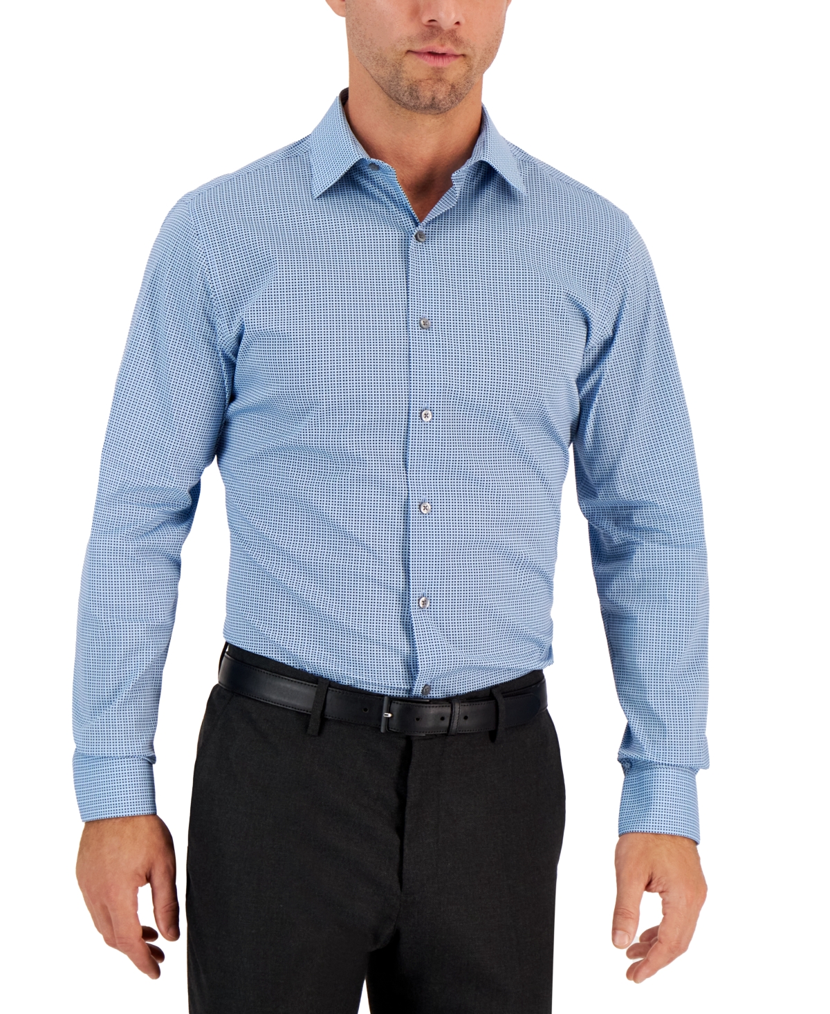 Alfani Men's Slim Fit 2-way Stretch Stain Resistant Geometric Print Dress Shirt, Created For Macy's In Blue