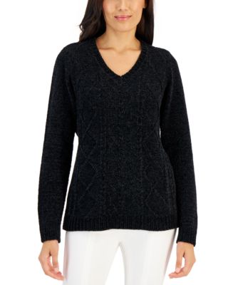 Karen Scott Women's Chenille Cable V-Neck Sweater, Created for Macy's ...