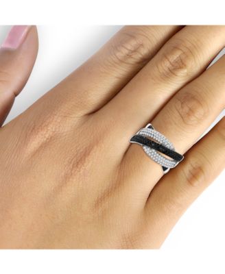 Black Diamond (1/2 ct. t.w.) & White Diamond (1/2 ct. t.w.) Crossover Statement Ring in Sterling Silver