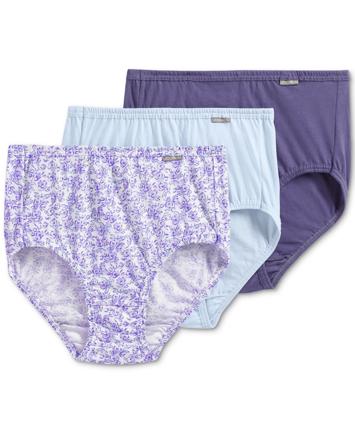Shop Jockey Elance Brief 3 Pack Underwear 1484, 1486 Extended Sizes In Midnight Iris,bouquet Bloom,frothy Blue