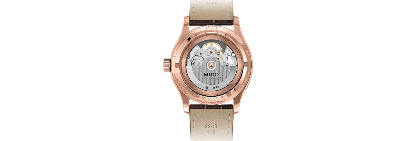 Мужские часы Mido Swiss Automatic Multifort Skeleton Vertigo Brown Leather Strap Watch 42mm — фото 2