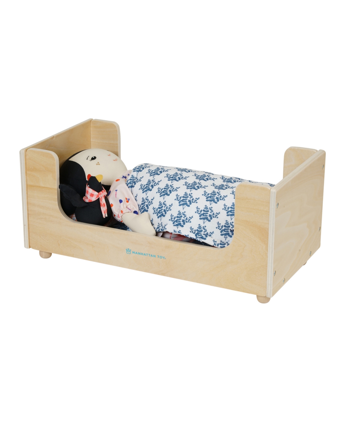Shop Manhattan Toy Company Sleep Tight Wooden Play Sleigh Bed With Pillow And Blanket For Dolls And Stuffed Animals In Multicolor