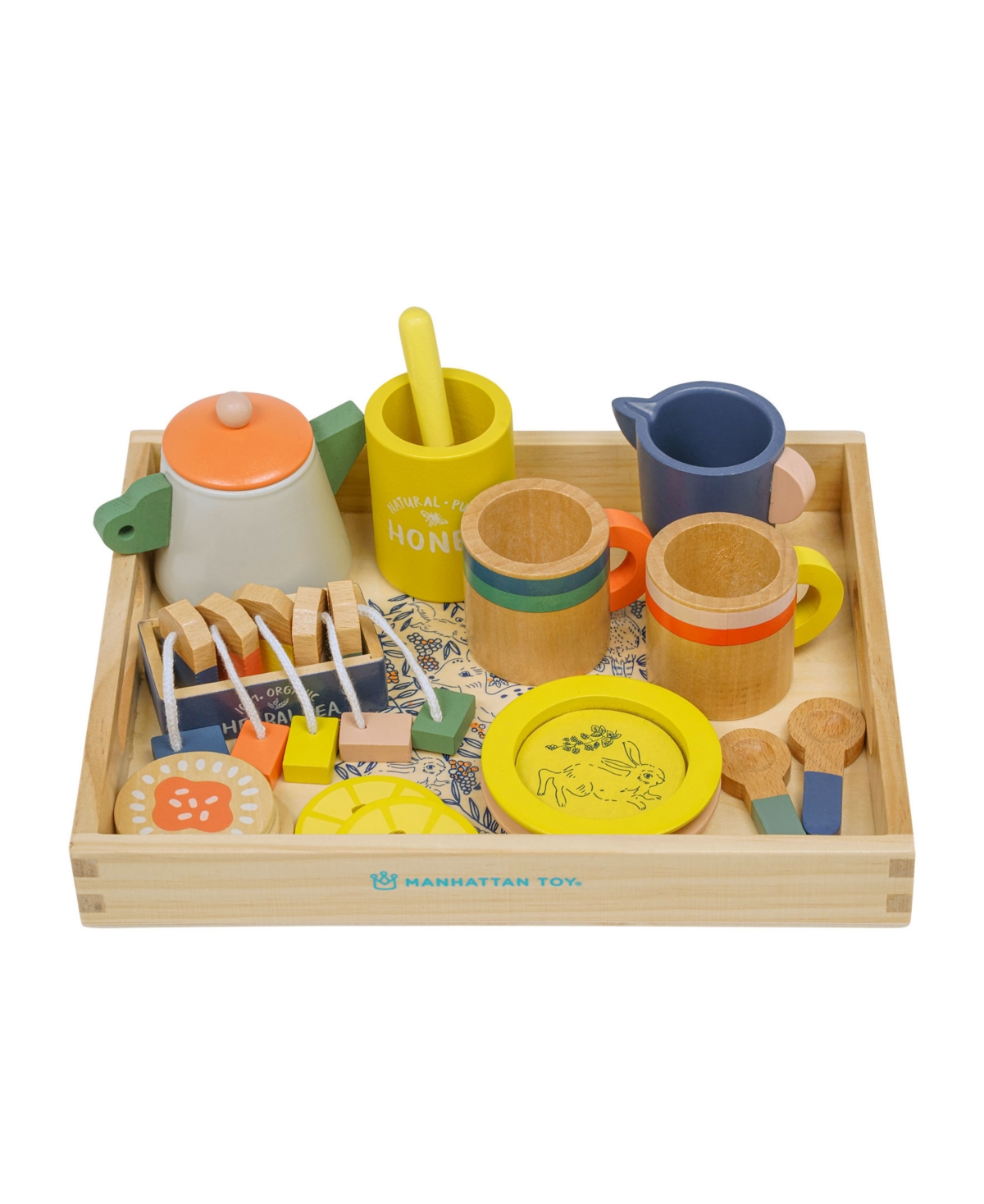 Manhattan Toy Company Flora Fauna Toddler, Kids Pretend Play Wooden Tea Set, 23 Piece In Multicolor