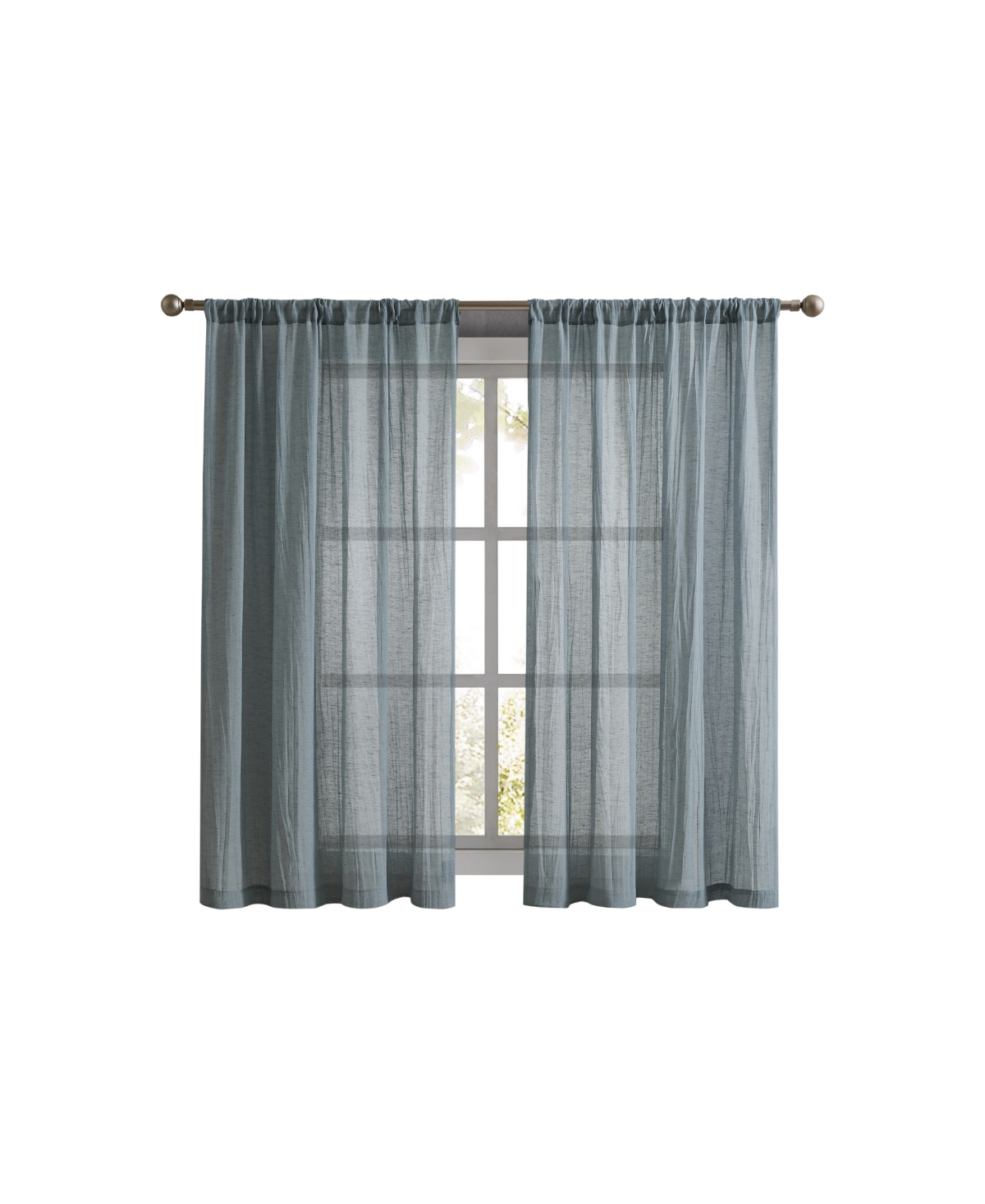French Connection Charter Crushed Semi-sheer Rod Pocket Window Panel Pair, 63" X 50" In Aqua