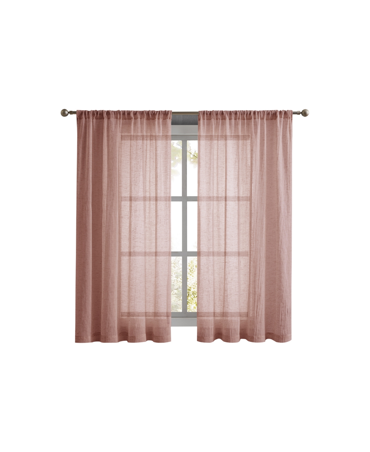 French Connection Charter Crushed Semi-sheer Rod Pocket Window Panel Pair, 63" X 50" In Dusty Pink