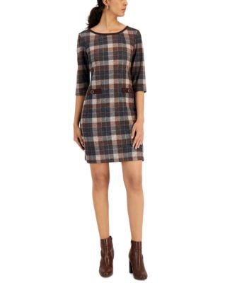 Connected Women's Plaid Sheath Dress Brown Size 8