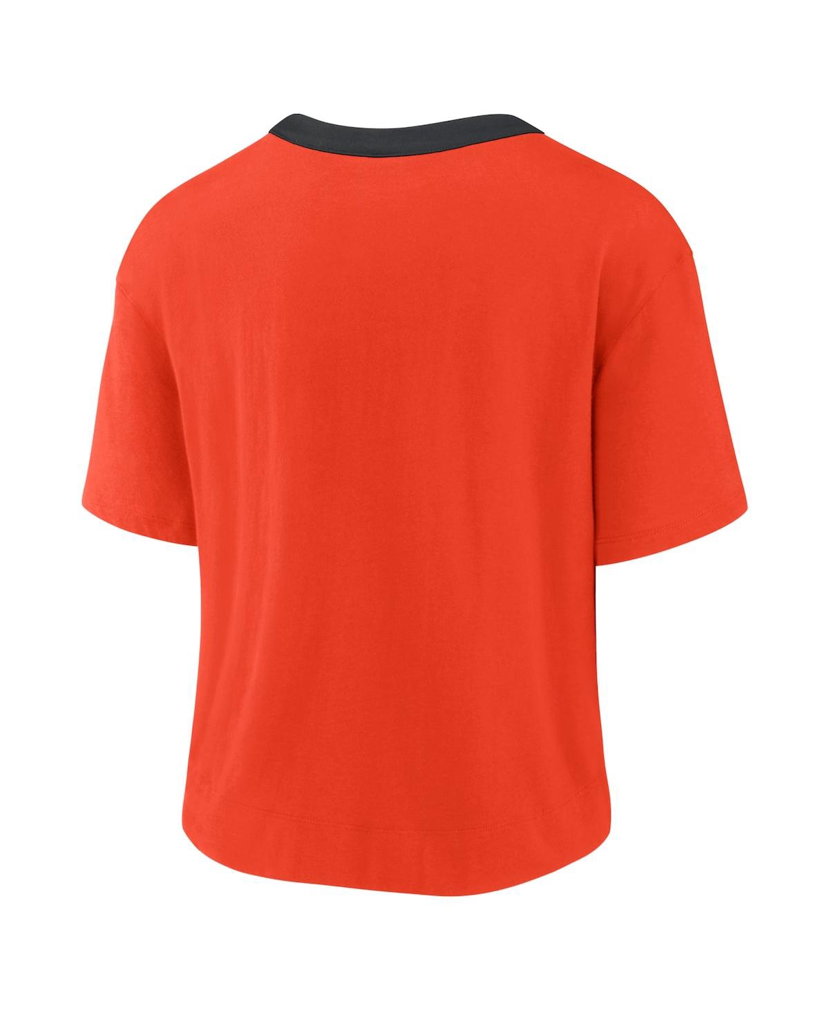 Nike Women's  Orange And Black San Francisco Giants Team First High Hip Boxy T-shirt In Orange,black