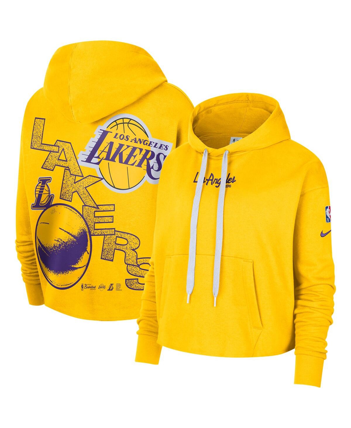 Nike Women's  Gold Los Angeles Lakers Courtside Team Cropped Pullover Hoodie