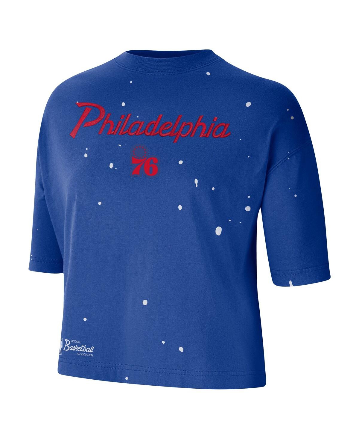 Nike Royal Philadelphia 76ers Courtside Splatter Cropped T-shirt In Royal