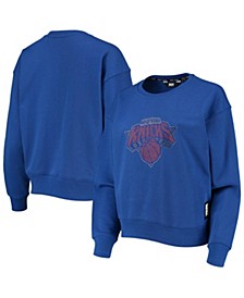 Women's Blue New York Knicks Carrie Rhinestone Pullover Sweatshirt