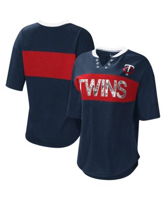 Women's Navy and Red Minnesota Twins Lead Off Notch Neck T-shirt