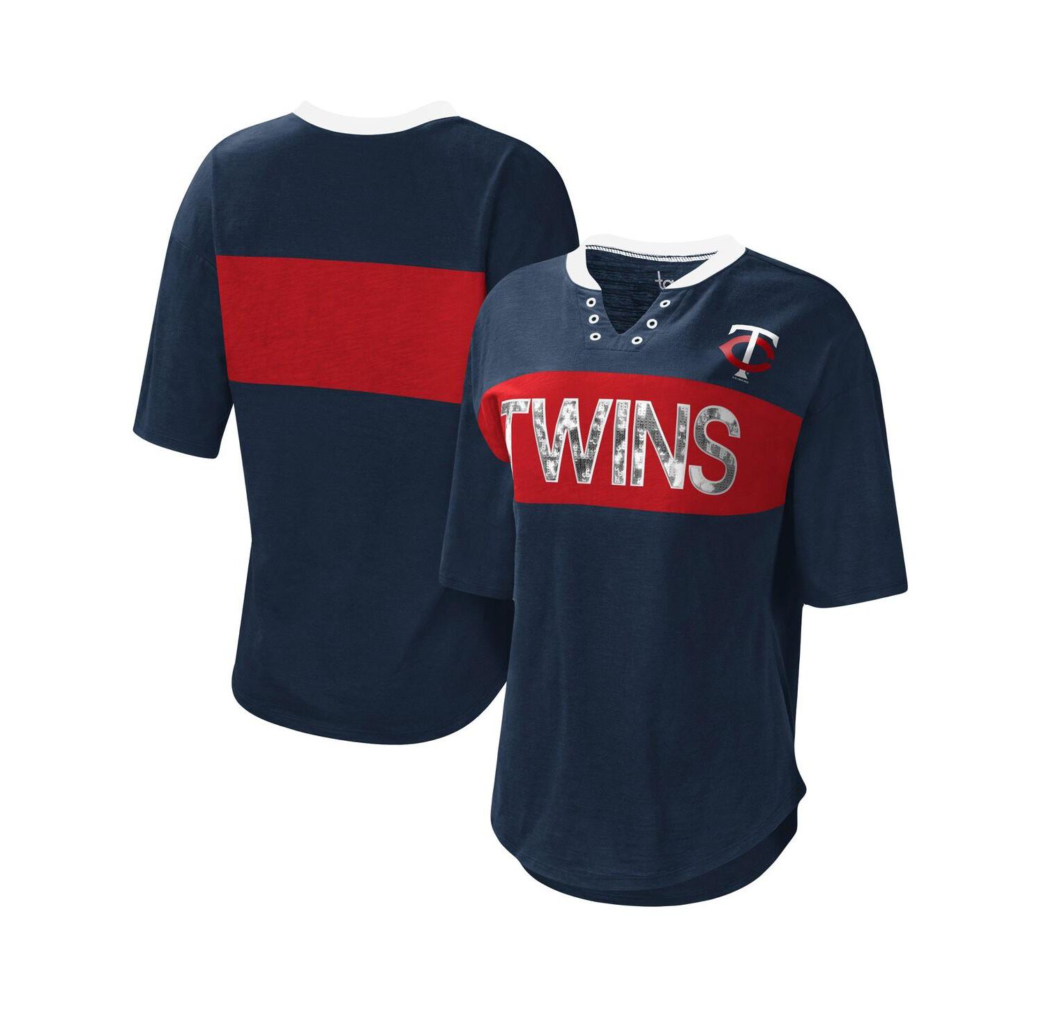 Women's Navy and Red Minnesota Twins Lead Off Notch Neck T-shirt