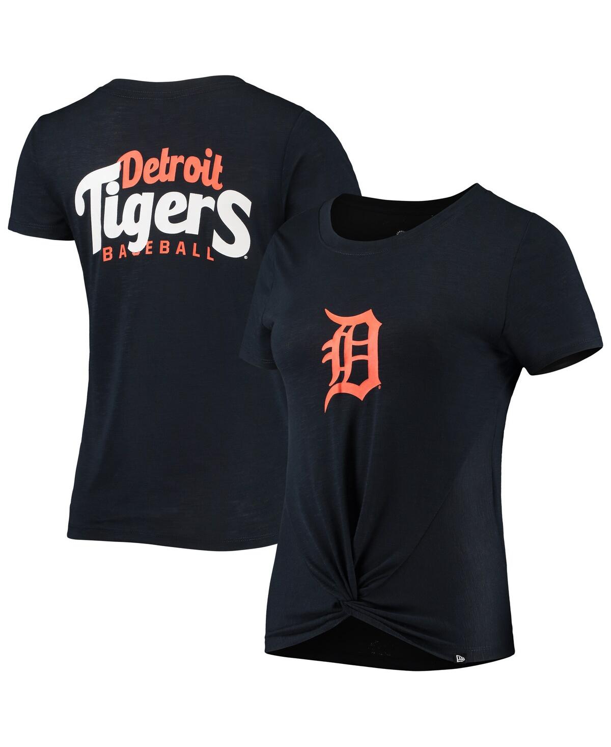 Women's New Era Navy Detroit Tigers 2-Hit Front Twist Burnout T-shirt - Navy