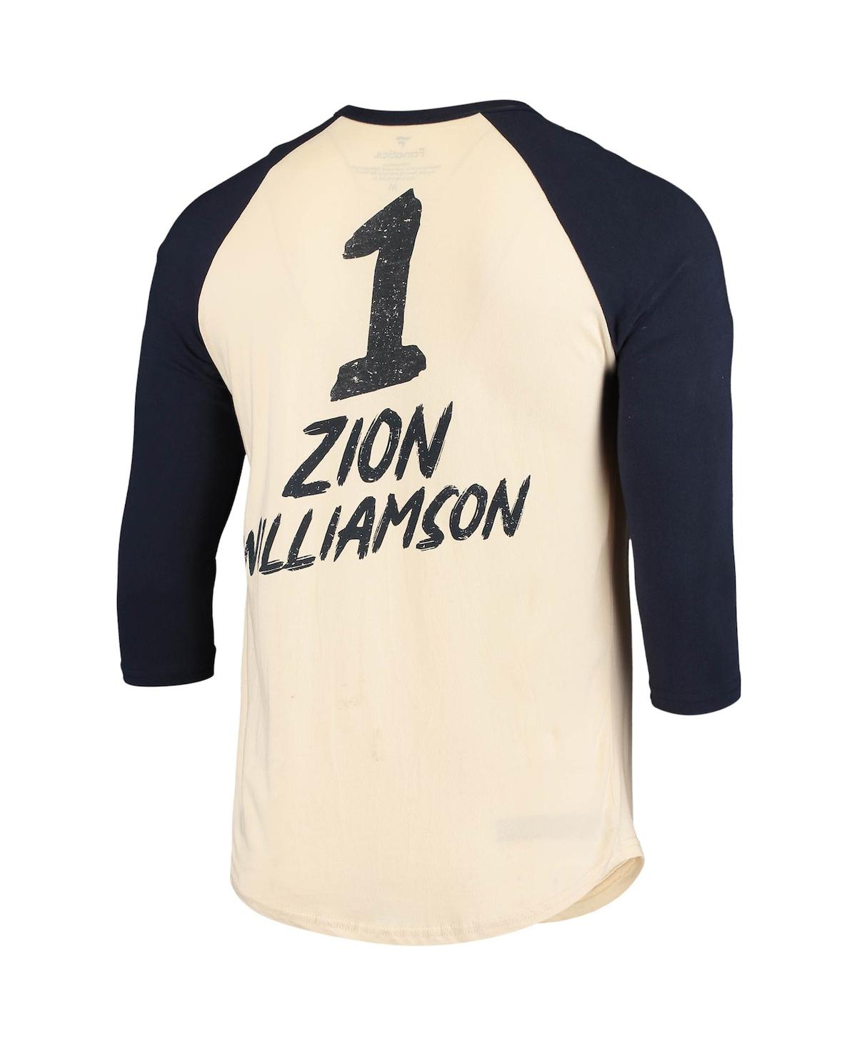 Fanatics Men's Zion Williamson Cream, Navy New Orleans Pelicans Raglan 3/4 Sleeve T-shirt In Cream,navy