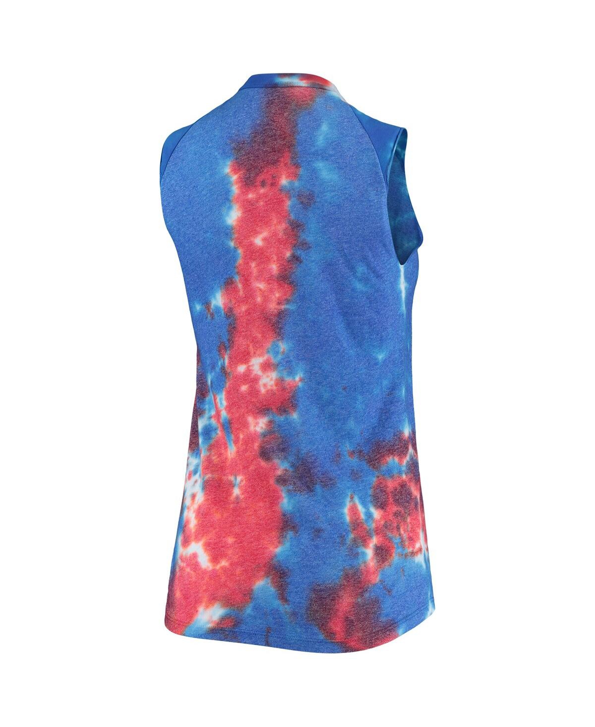 Shop Majestic Women's  Threads Red And Blue New York Mets Tie-dye Tri-blend Muscle Tank Top In Red,blue