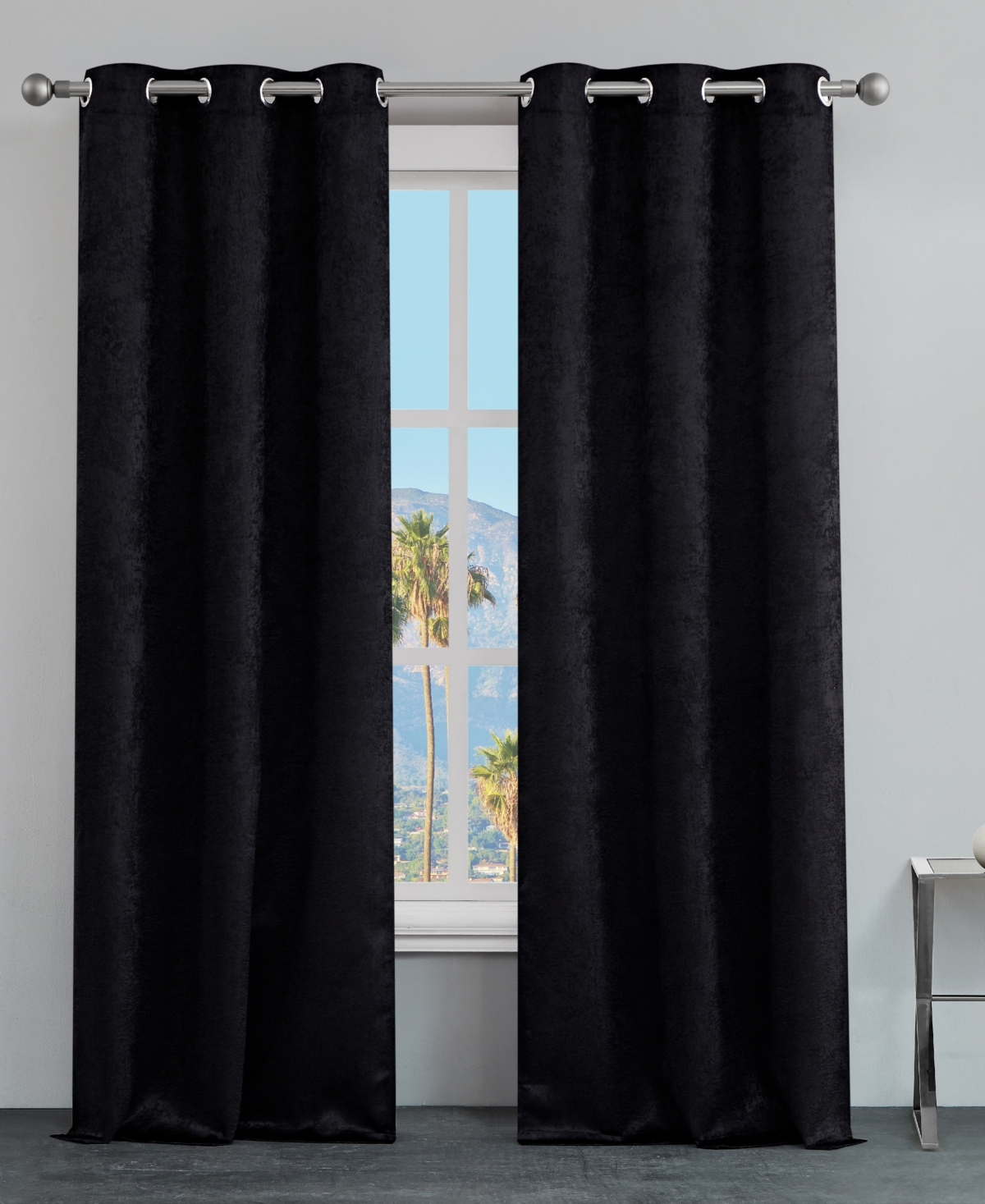 Faux Suede Solid Thermal Woven Room Darkening Grommet Window Curtain Panel Set, 38" x 84" - Black