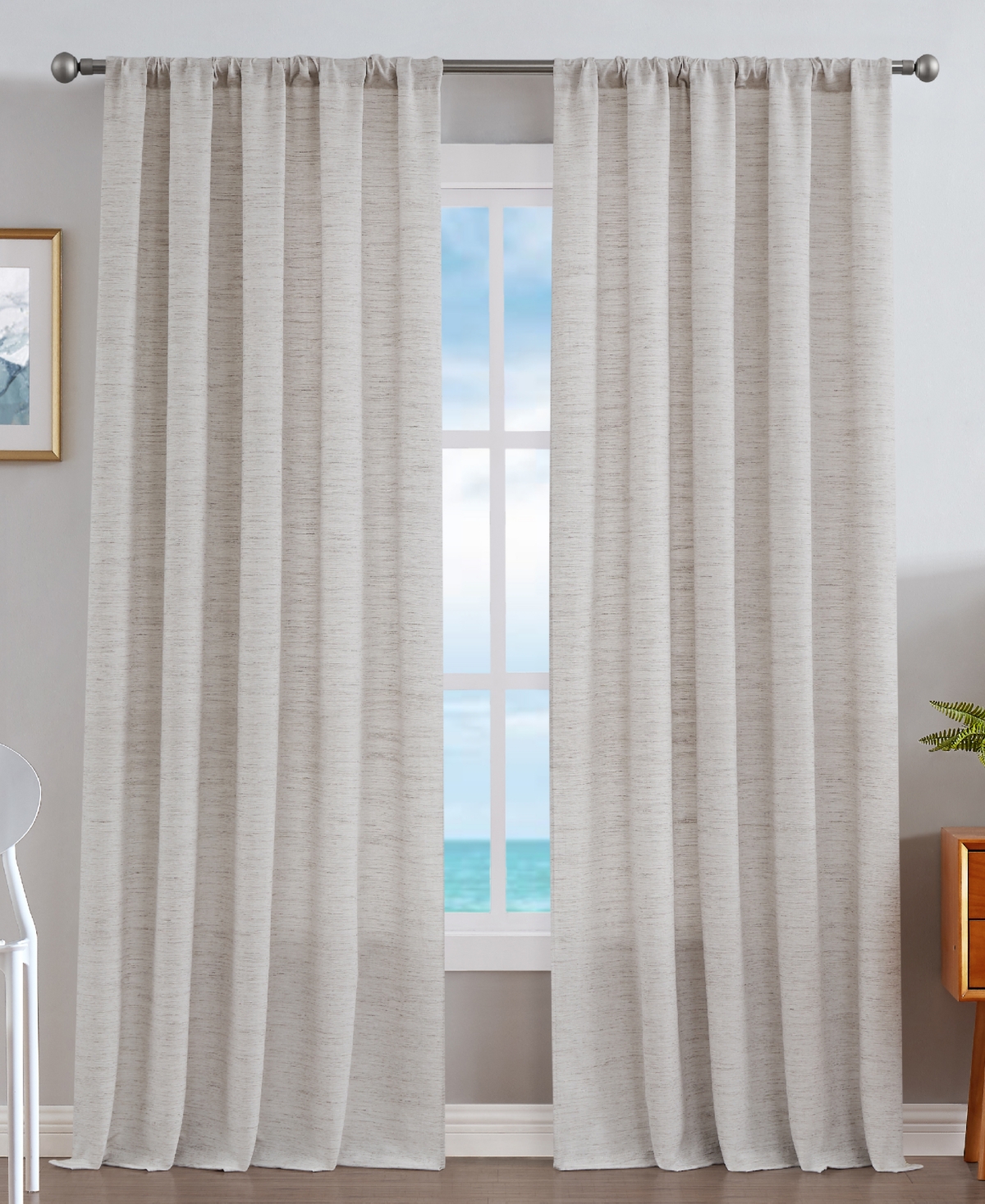 Caspian Light Filtering Textured Rod Pocket Window Curtain Panel Set, 54" x 108" - Slate